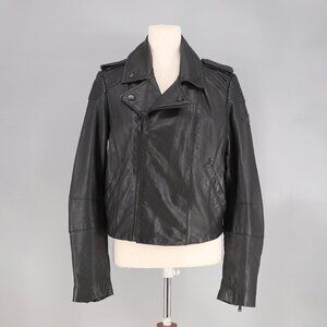 DIESEL Women's Moto Biker Jacket Sheep Leather Black Camo Lining Size M